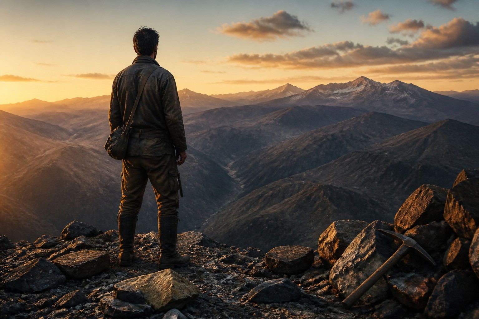 A miner on a ridge at first light.